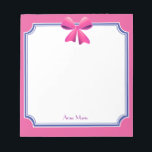 Pink Bow blue frame Custom Notepad<br><div class="desc">Pink bow with blue frame memo note pad design by Inge Lewis. Personalise by clicking the "Customise it" button and replace with your name. Find more matching items at the ingeinc.com store.</div>
