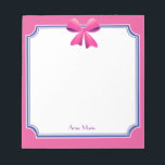Pink Bow blue frame Custom Notepad<br><div class="desc">Pink bow with blue frame memo note pad design by Inge Lewis. Personalise by clicking the "Customise it" button and replace with your name. Find more matching items at the ingeinc.com store.</div>
