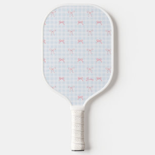 Pink Bow Blue Gingham Personalised Name Pickleball Paddle