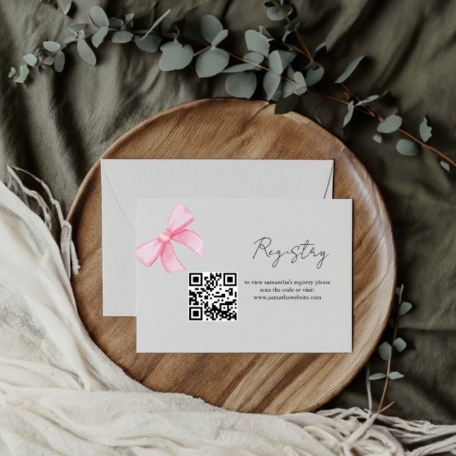 Pink Bow Blush ribbon registry Bridal shower Enclosure Card (Creator Uploaded)