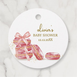 Pink Bow Bonjour Bébé French Macarons Baby Shower Favour Tags