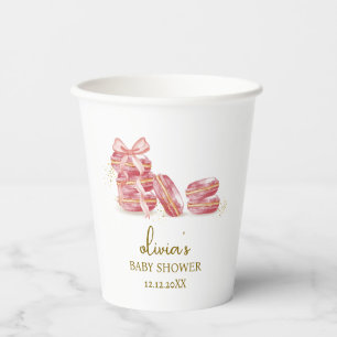 Pink Bow Bonjour Bébé French Macarons Baby Shower Paper Cups