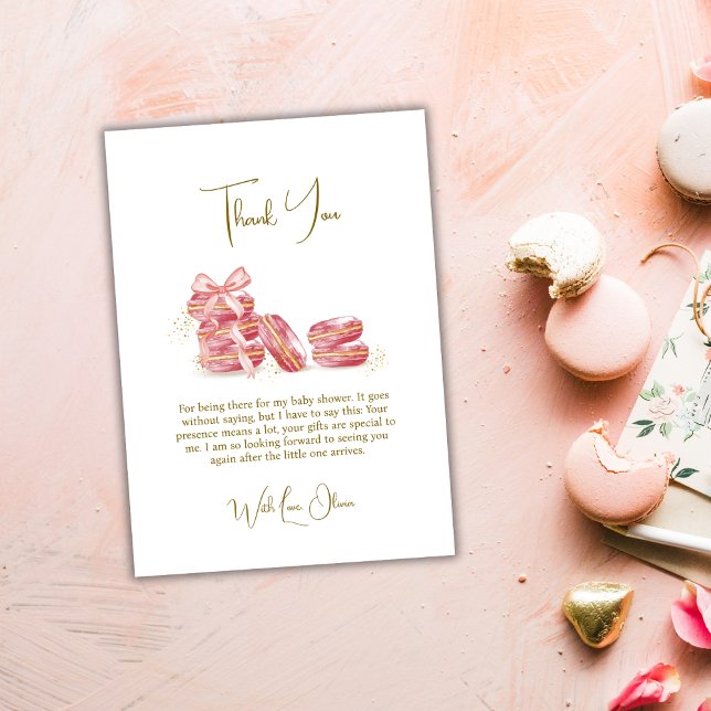 Pink Bow Bonjour Bébé French Macarons Baby Shower  Thank You Card (Pink Bow Bonjour Bébé French Macarons Baby Shower Thank You Card)