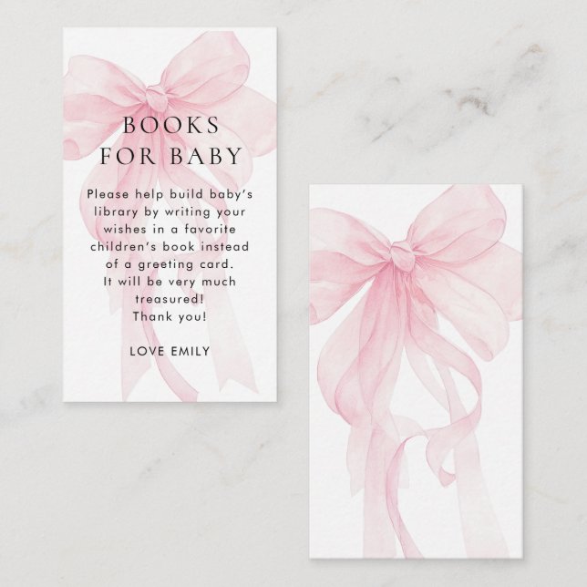Pink Bow Books for Baby Shower Enclosure Card (Front/Back)