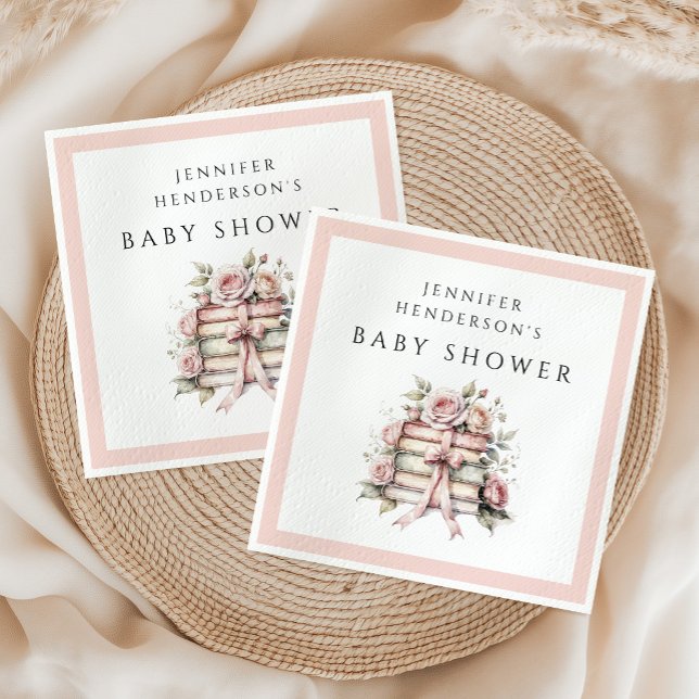 Pink Bow Bookstack Baby Shower Napkin (Pink Bow Bookstack Baby Shower Napkins)