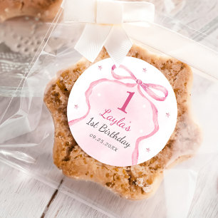 Pink Bow Boutique 1st Birthday Party  Classic Round Sticker