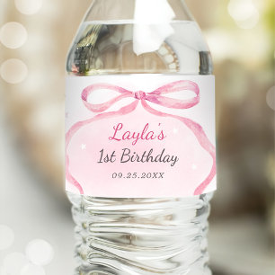 Pink Bow Boutique 1st Birthday Party  Water Bottle Label