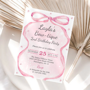 Pink Bow Boutique 2nd Birthday Party  Invitation