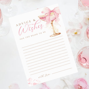 Pink Bow Bridal Shower Advice and Wishes Card