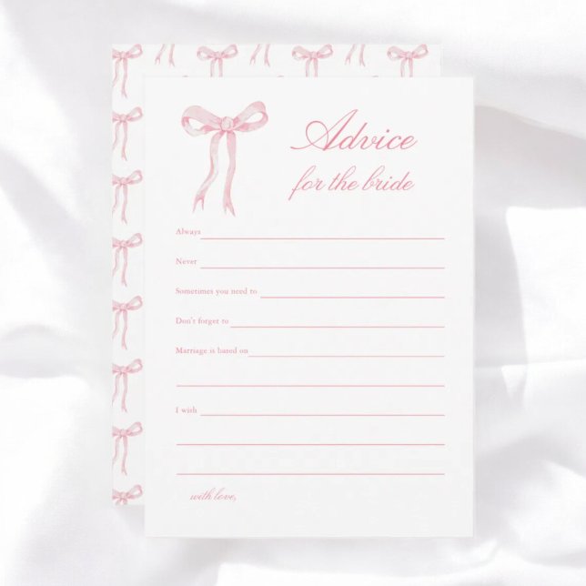 Pink Bow Bridal Shower Advice for the Bride Card (Creator Uploaded)