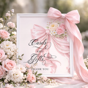 Pink Bow Bridal Shower Cards and Gifts Poster