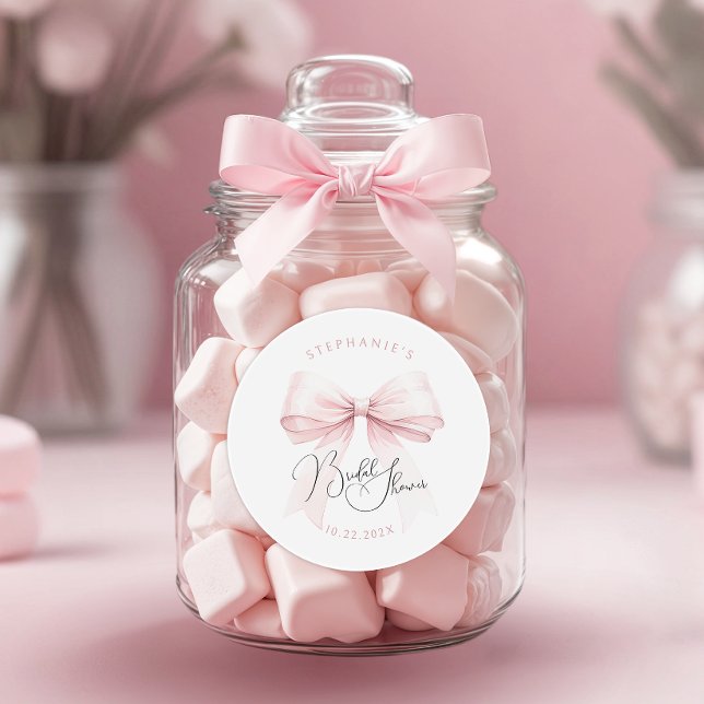 Pink Bow Bridal Shower Classic Round Sticker (Creator Uploaded)