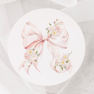 Pink Bow Bridal Shower Classic Round Sticker