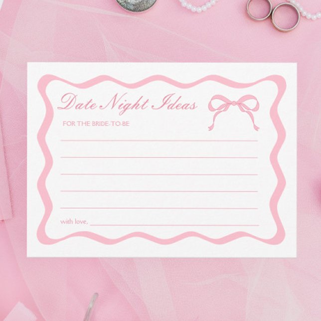 Pink Bow Bridal Shower Date Night Ideas Card (Creator Uploaded)