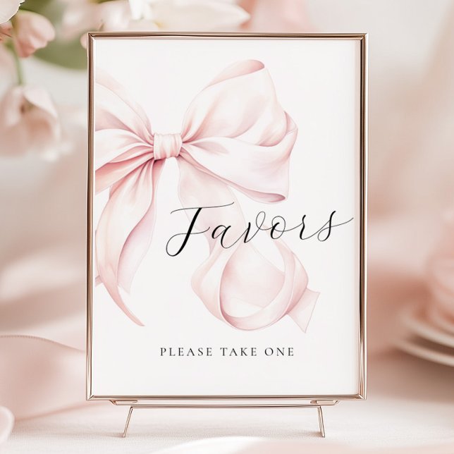 Pink Bow Bridal Shower Favours Table Sign (Creator Uploaded)