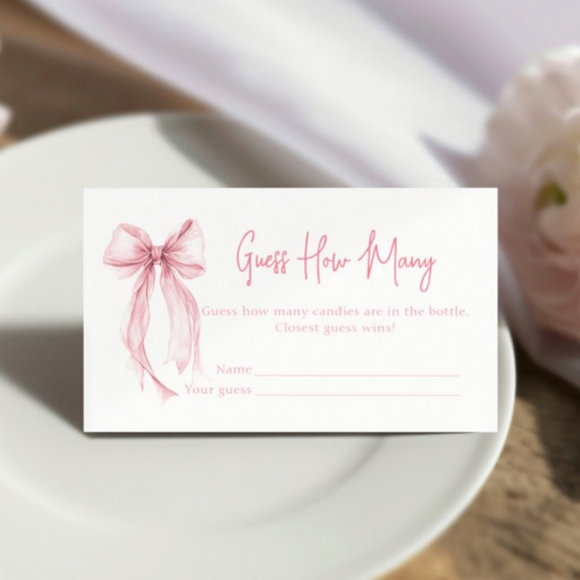 Pink Bow Bridal Shower Guess How Many Game Enclosure Card (Creator Uploaded)