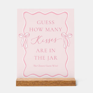 Pink Bow Bridal Shower Guess How Many Kisses Acrylic Sign