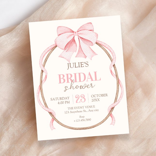 Pink bow bridal shower invitation (Creator Uploaded)