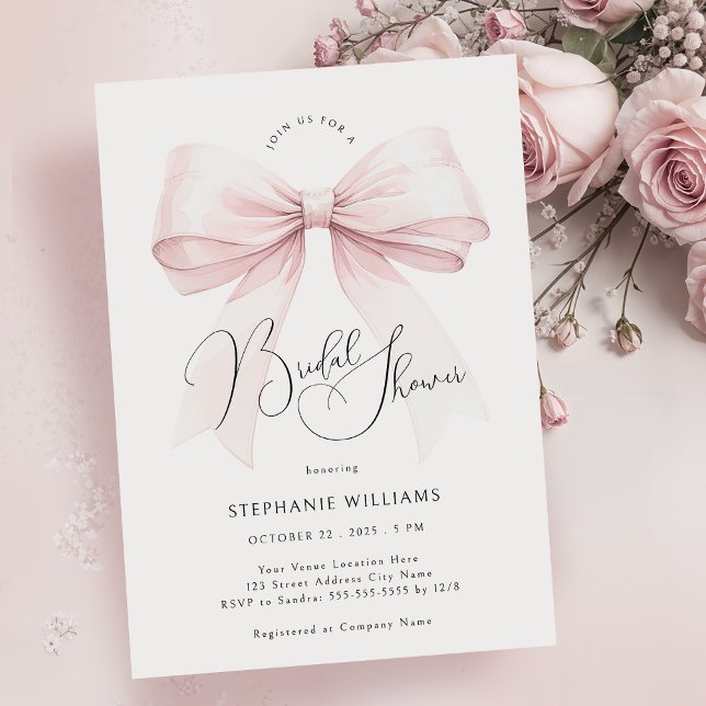 Pink Bow Bridal Shower Invitation (Creator Uploaded)