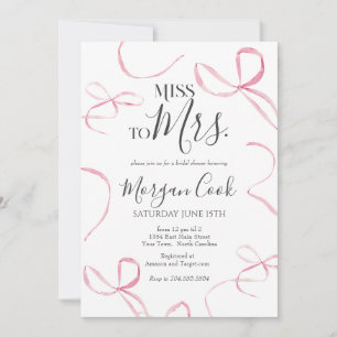 Pink bow Bridal Shower Invitation, miss to mrs  Invitation