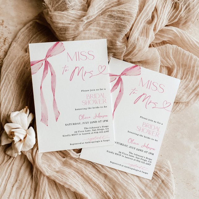 Pink Bow Bridal Shower Invite | Boho Ribbon Bridal (Creator Uploaded)