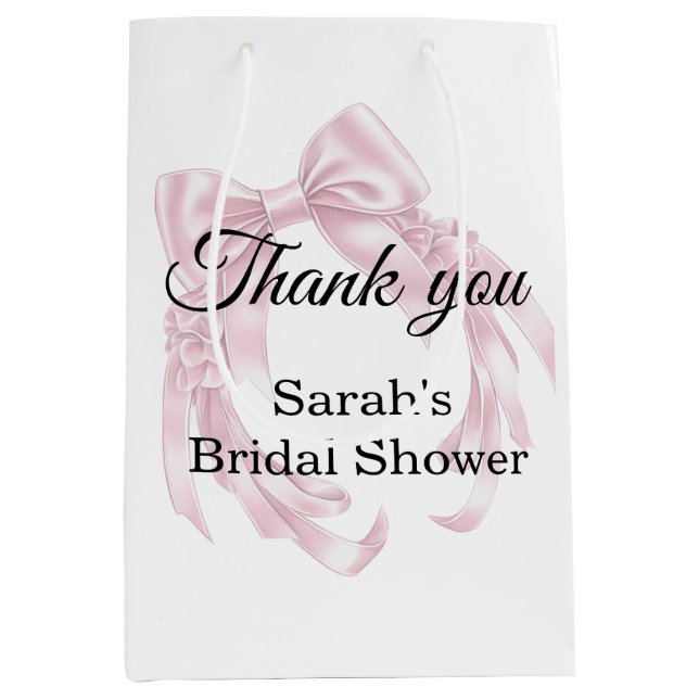 Pink Bow Bridal Shower Medium Gift Bag (Front)