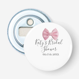 Pink bow bridal shower name date pastel stylish te bottle opener