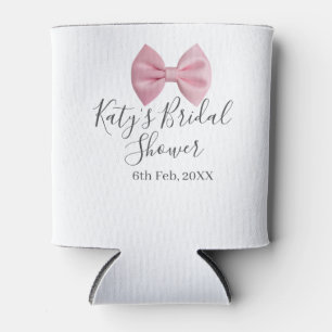 Pink bow bridal shower name date pastel stylish te can cooler