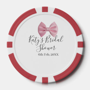 Pink bow bridal shower name date pastel stylish te poker chips