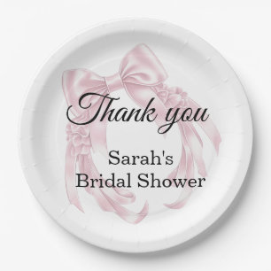 Pink Bow Bridal Shower Paper Plate