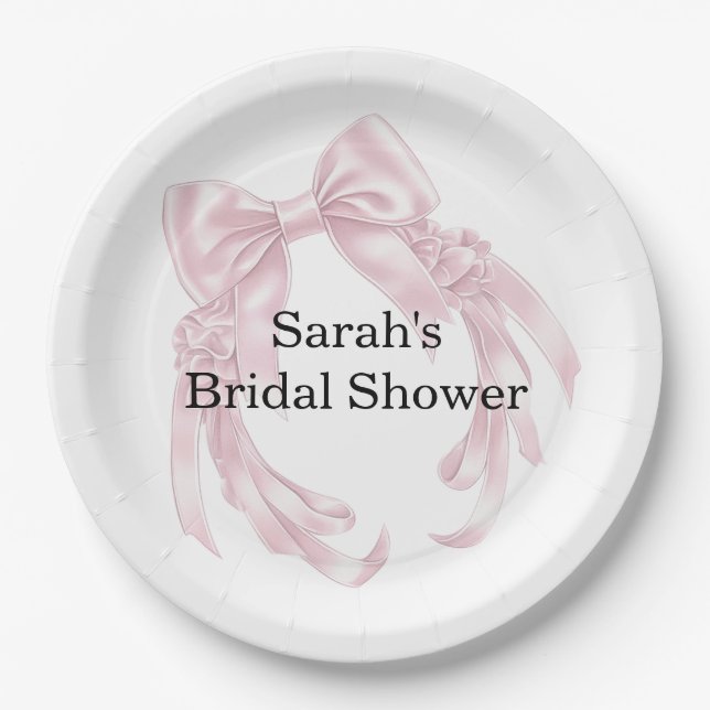 Pink Bow Bridal Shower  Paper Plate (Front)