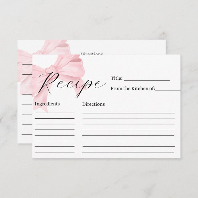 Pink Bow Bridal Shower Recipe Card (Front/Back)