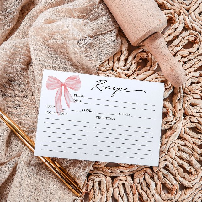 Pink Bow Bridal Shower Recipe Card (Creator Uploaded)