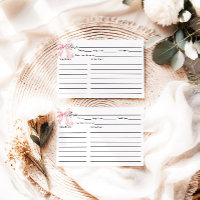 Pink Bow Bridal Shower Recipe Card