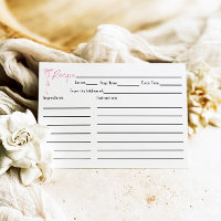 Pink Bow Bridal Shower Recipe Card