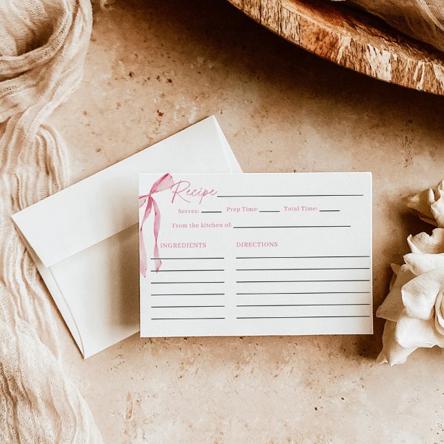 Pink Bow Bridal Shower Recipe Card (Creator Uploaded)
