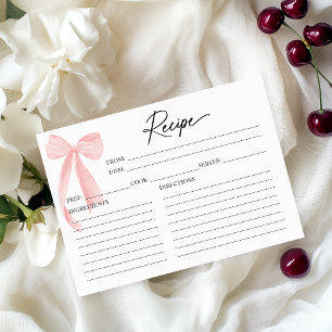 Pink Bow Bridal Shower Recipe Card