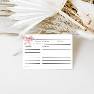 Pink Bow Bridal Shower Recipe Card