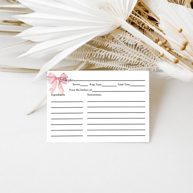 Pink Bow Bridal Shower Recipe Card (Creator Uploaded)