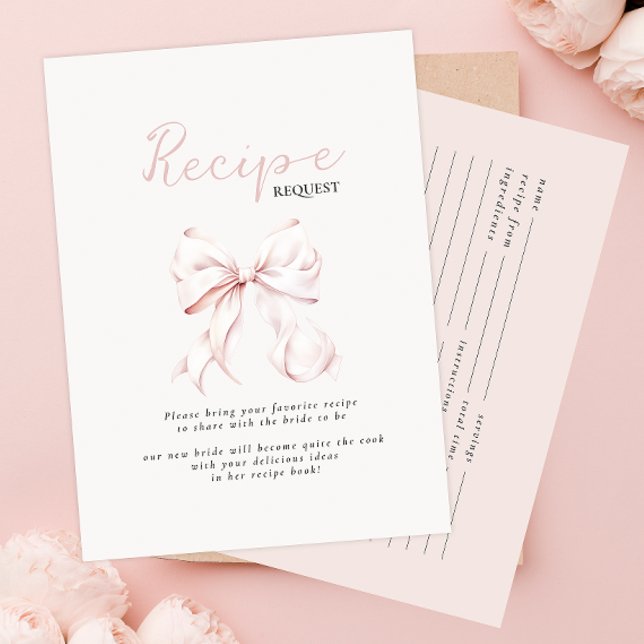 Pink Bow Bridal Shower Recipe Enclosure Card (Creator Uploaded)