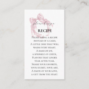Pink Bow Bridal Shower Recipe Enclosure card