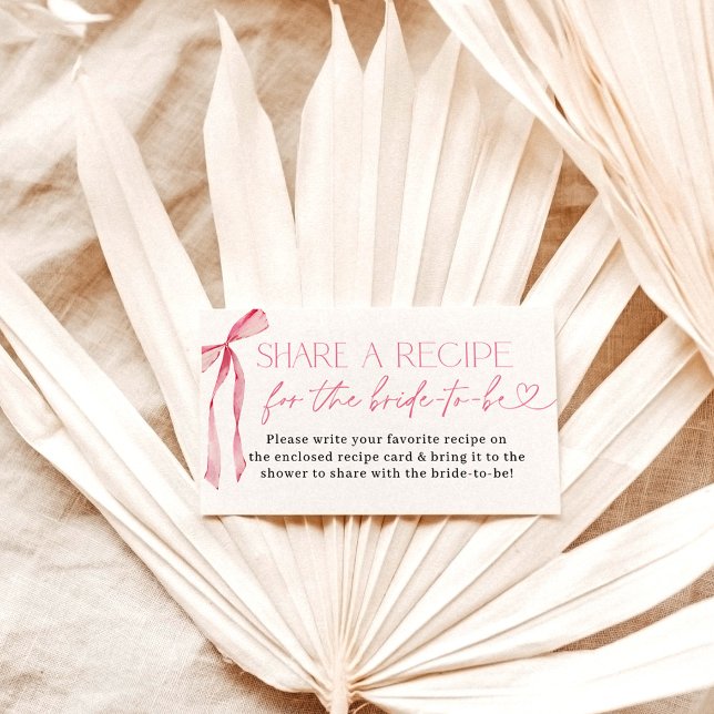 Pink Bow Bridal Shower Recipe Request Card (Creator Uploaded)
