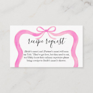Pink Bow Bridal Shower Recipe Request Card