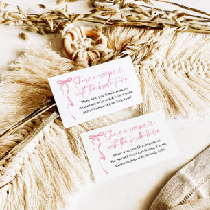 Pink Bow Bridal Shower Recipe Request Enclosure Card