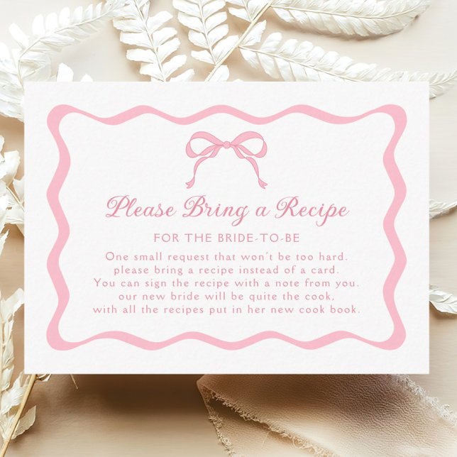 Pink Bow Bridal Shower Recipe Request Enclosure Card (Creator Uploaded)