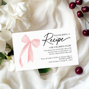 Pink Bow Bridal Shower Recipe Request Enclosure  Card