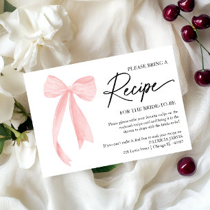 Pink Bow Bridal Shower Recipe Request Enclosure Invitation