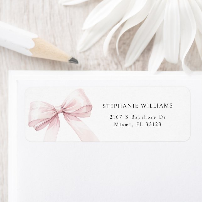 Pink Bow Bridal Shower return address Return Address Label (Insitu)