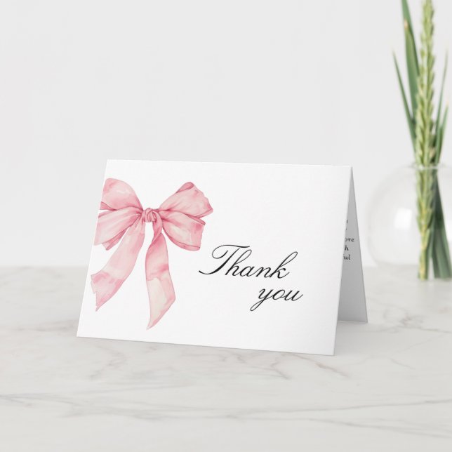 Pink Bow Bridal Shower Thank You Card (Front)