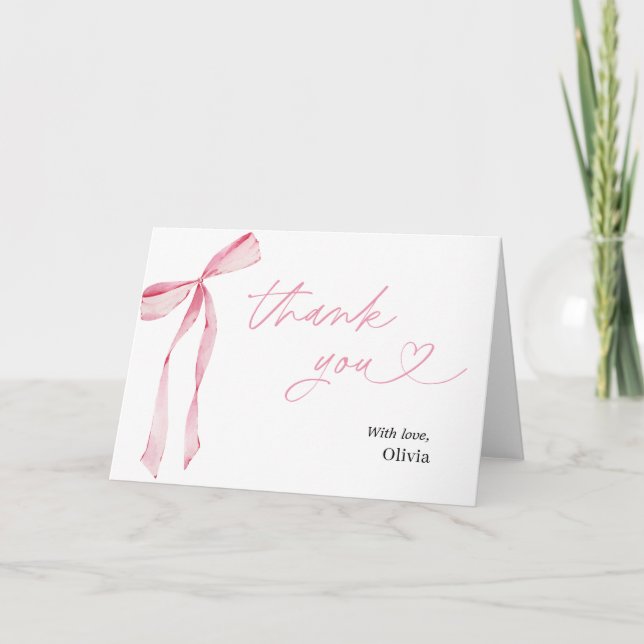 Pink Bow Bridal Shower Thank You Card (Front)